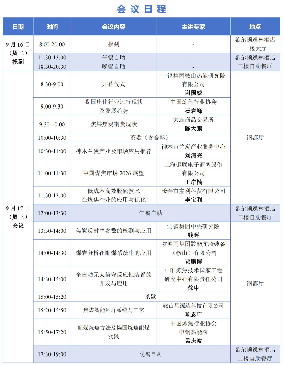 會議通知|“2025年配焦煉鐵、配煤煉焦與煤焦檢測技術(shù)研討會”  暨“第四屆優(yōu)化配煤與煤焦檢測培訓(xùn)班”會議日程發(fā)布